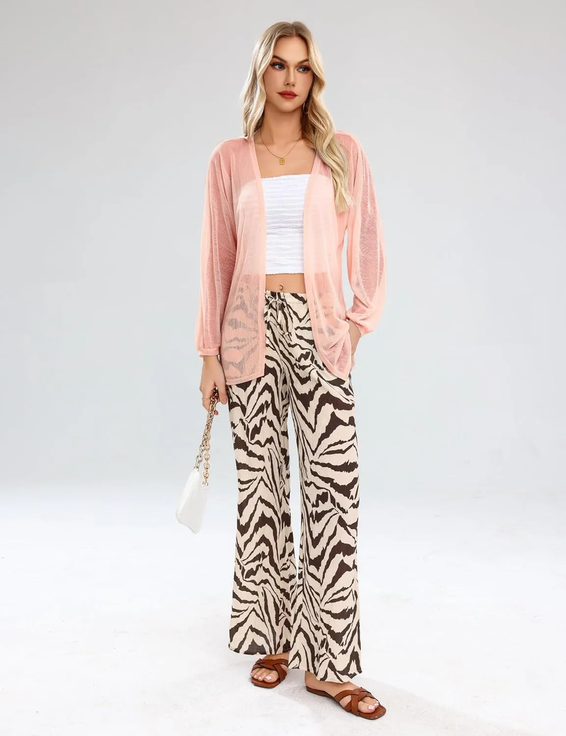 Totatuit Women Long Sleeve Lightweight Sheer Cardigans Kimonos Casual Loose Open Front Beach Cover Ups