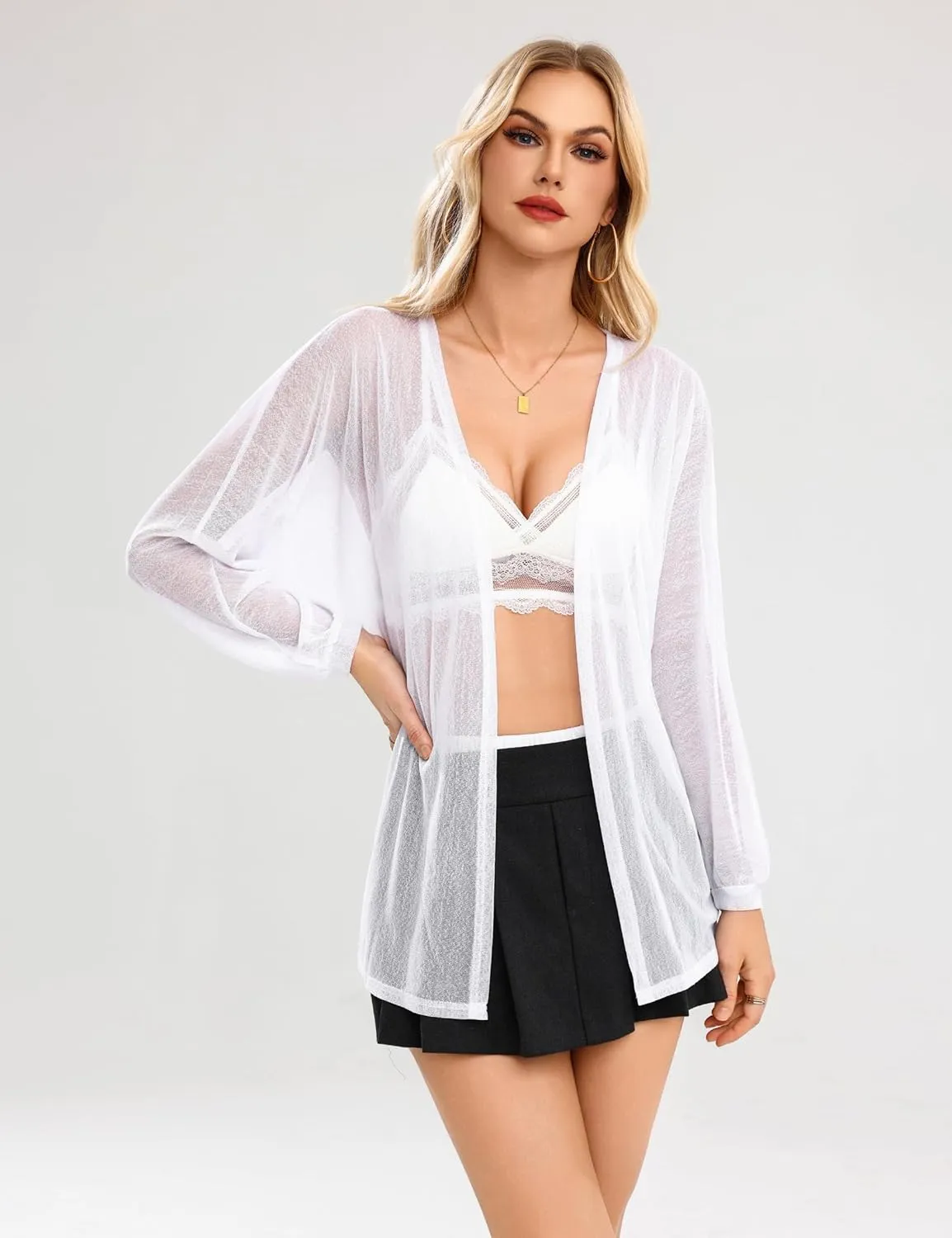 Totatuit Women Long Sleeve Lightweight Sheer Cardigans Kimonos Casual Loose Open Front Beach Cover Ups