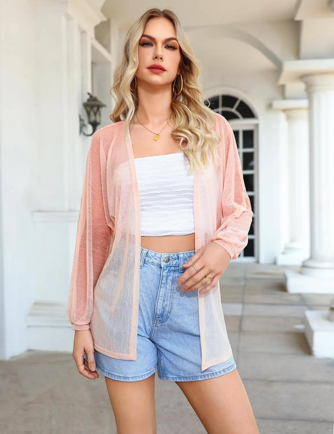 Totatuit Women Long Sleeve Lightweight Sheer Cardigans Kimonos Casual Loose Open Front Beach Cover Ups