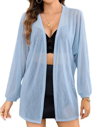Totatuit Women Long Sleeve Lightweight Sheer Cardigans Kimonos Casual Loose Open Front Beach Cover Ups