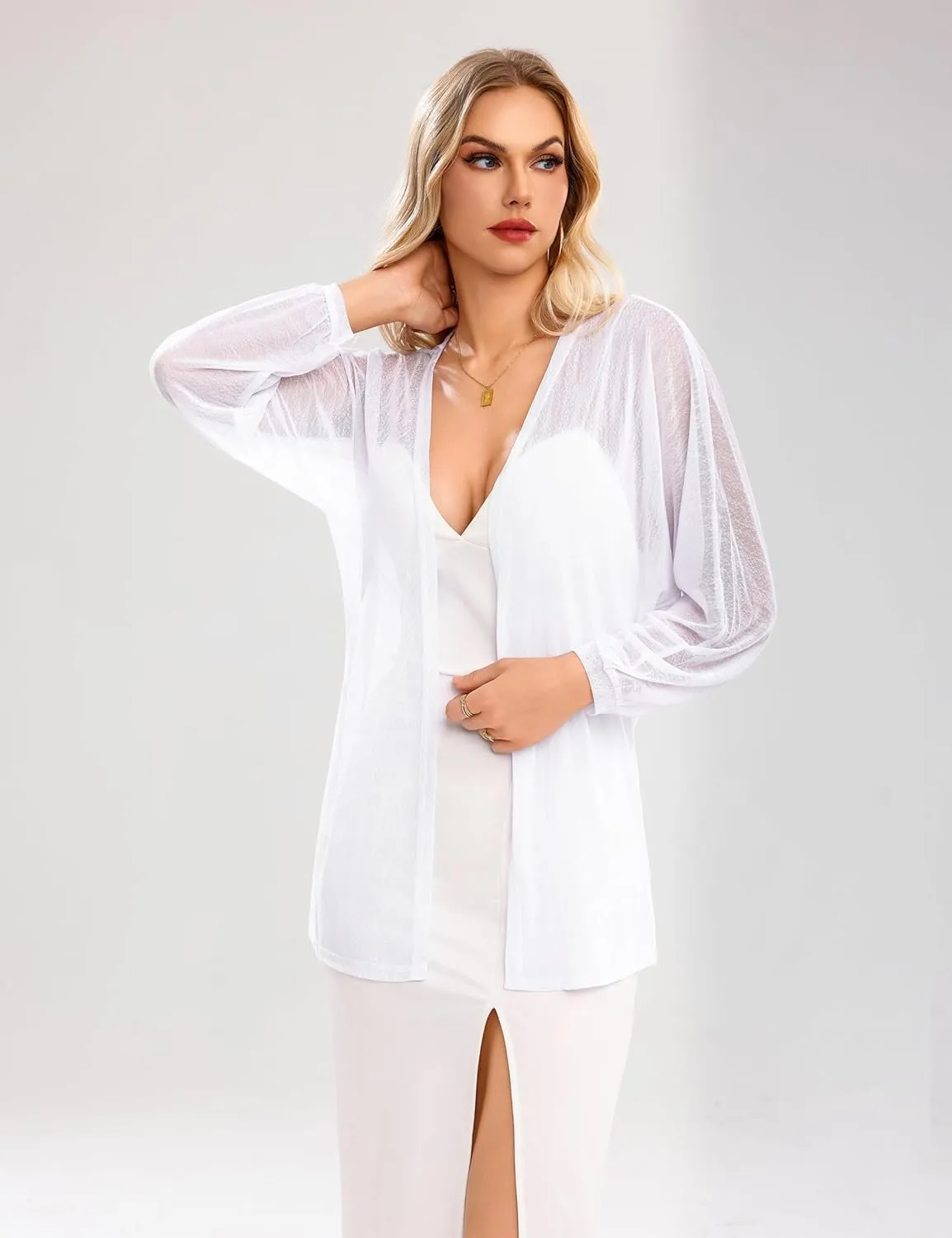Totatuit Women Long Sleeve Lightweight Sheer Cardigans Kimonos Casual Loose Open Front Beach Cover Ups