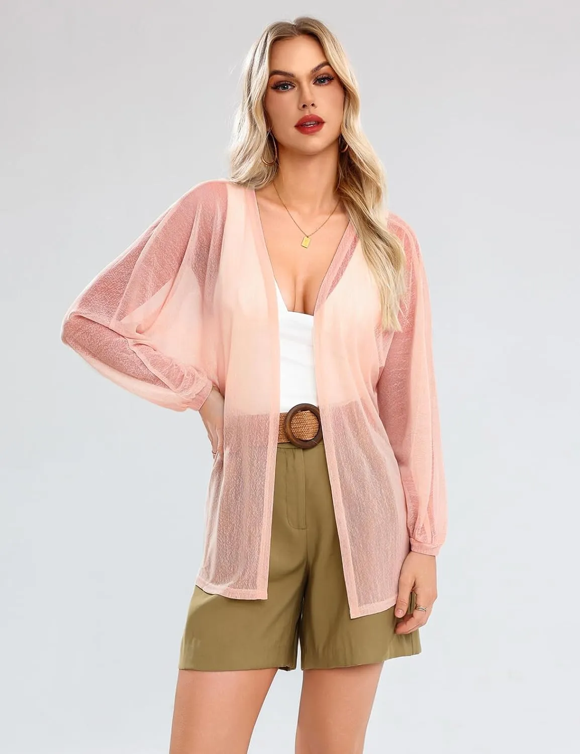Totatuit Women Long Sleeve Lightweight Sheer Cardigans Kimonos Casual Loose Open Front Beach Cover Ups