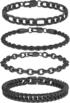 UHIBROS 316L Stainless Steel Chain Bracelet for Men Women, 18K Gold Sturdy Metal Link, Silver Black Cuban/Figaro/Paperclip/Rope Fashion Jewelry Set for Dad, Boyfriend, Husband, Girlfriend