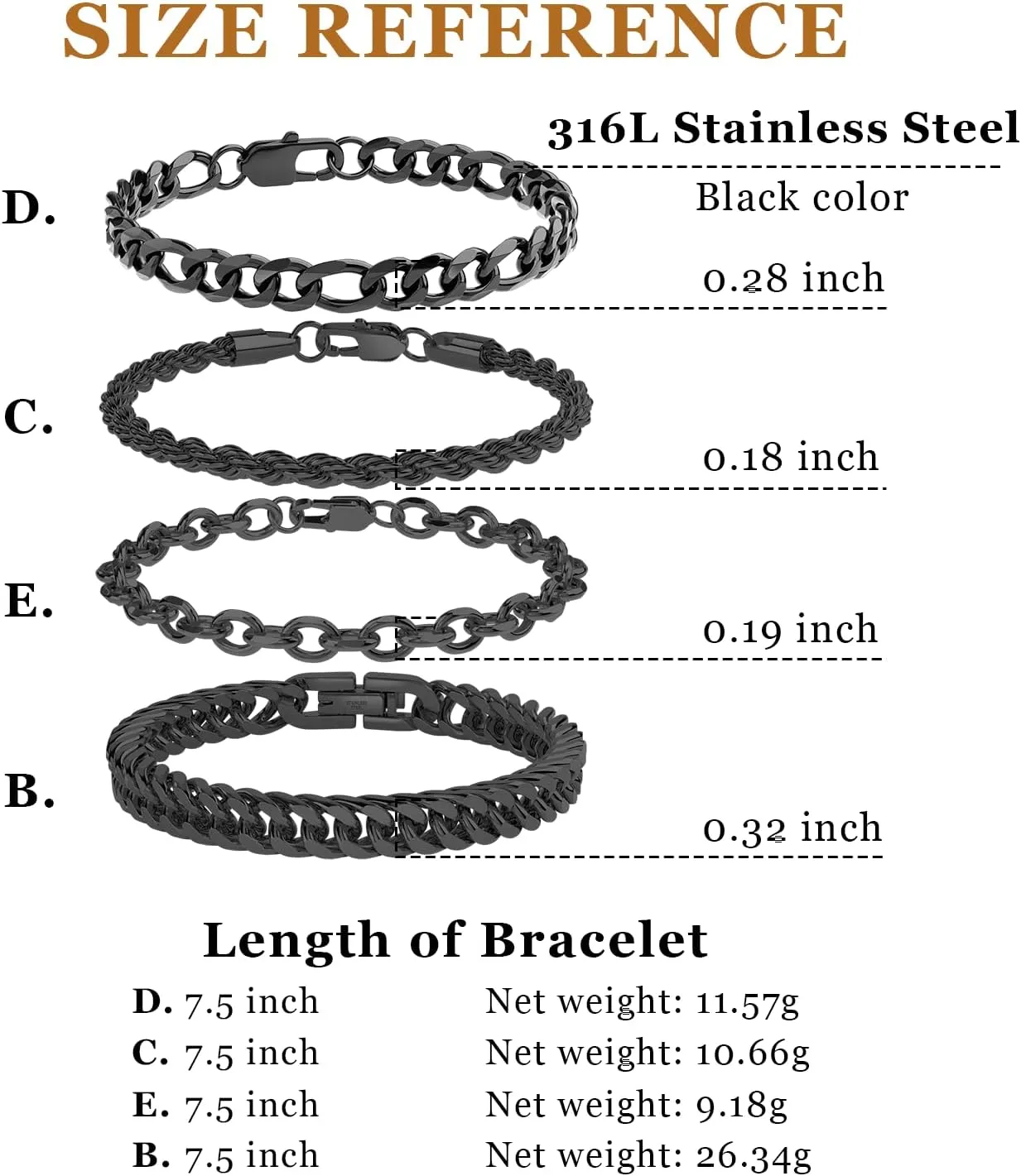 UHIBROS 316L Stainless Steel Chain Bracelet for Men Women, 18K Gold Sturdy Metal Link, Silver Black Cuban/Figaro/Paperclip/Rope Fashion Jewelry Set for Dad, Boyfriend, Husband, Girlfriend