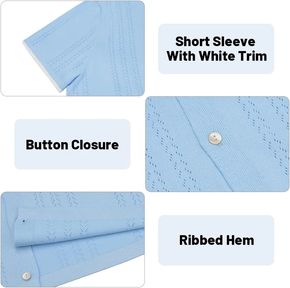 UOUA Men's Knit Button Down Shirt Short Sleeve Vintage Shirts Breathable Summer Beach Tops