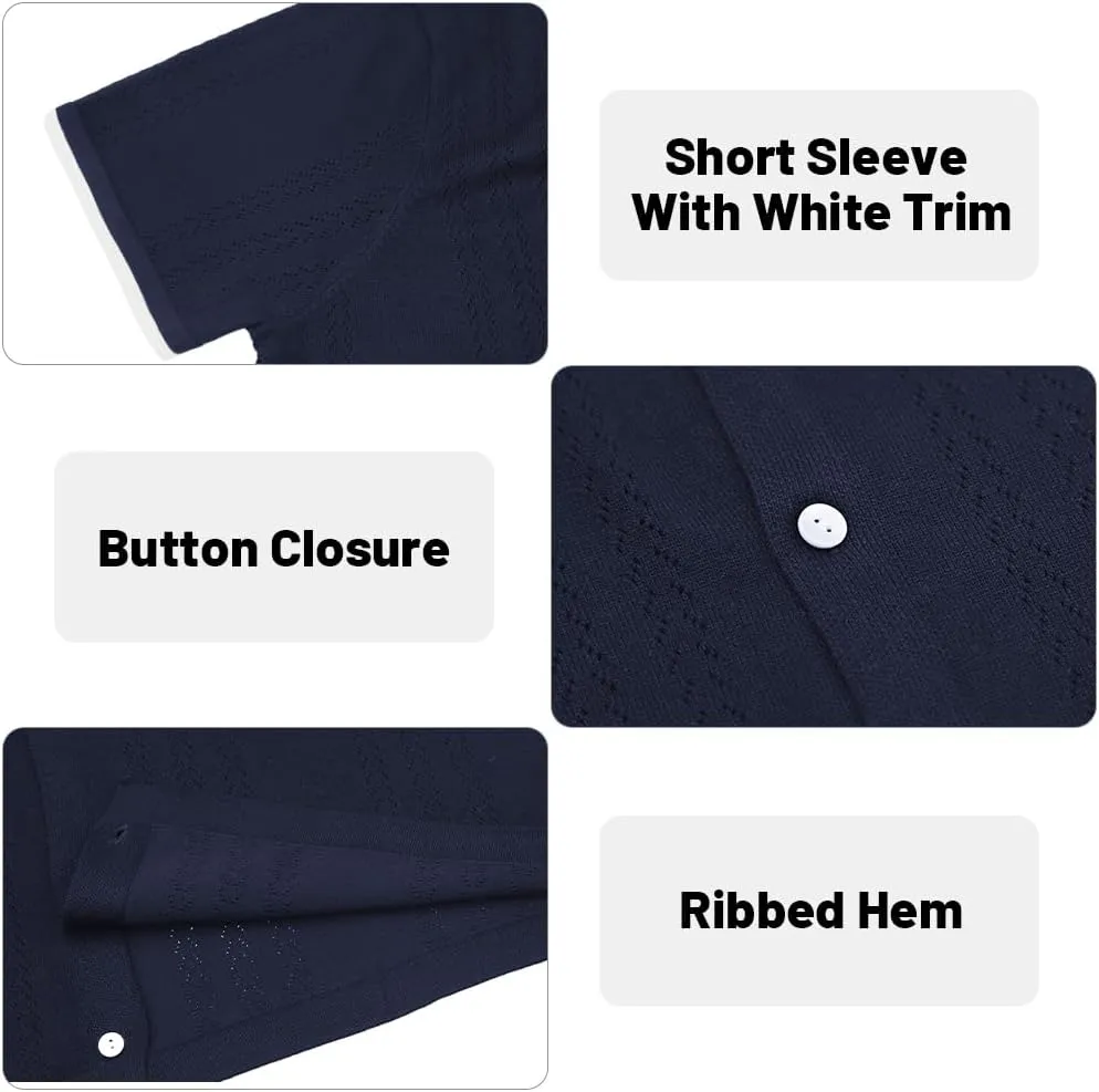 UOUA Men's Knit Button Down Shirt Short Sleeve Vintage Shirts Breathable Summer Beach Tops