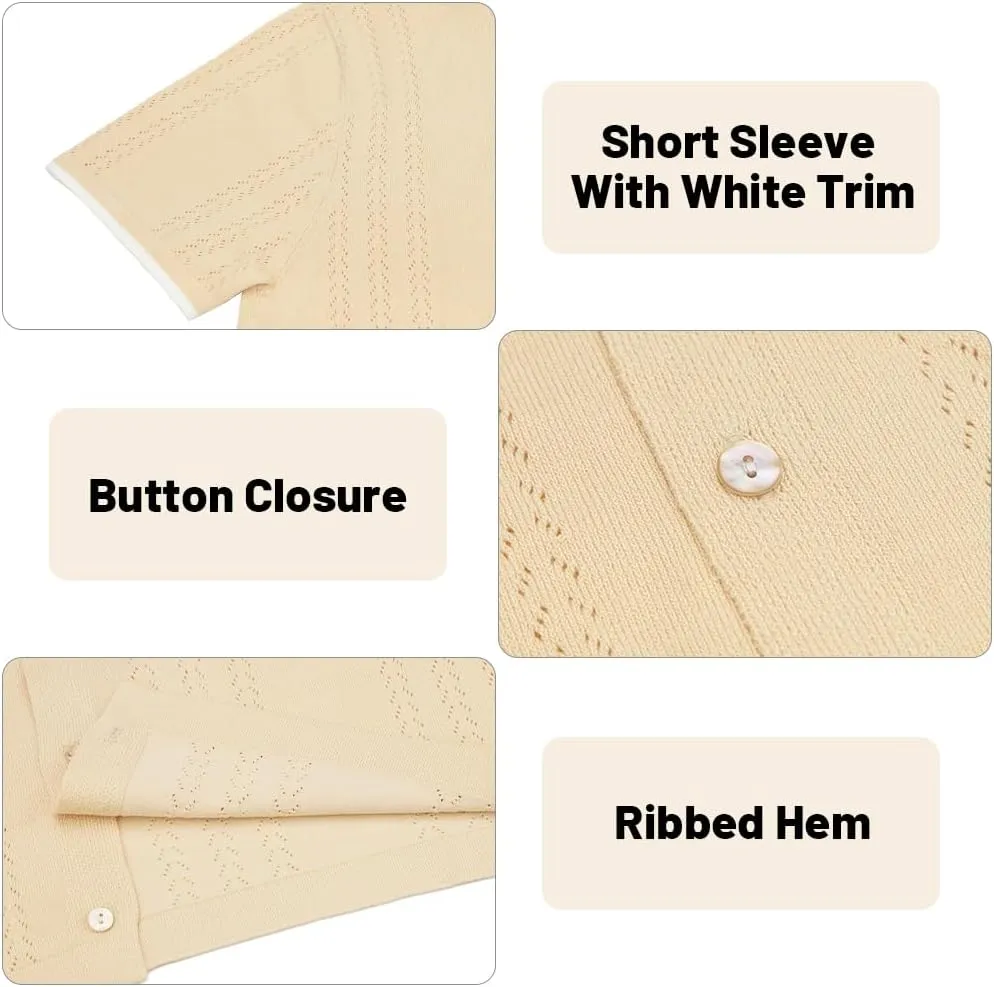 UOUA Men's Knit Button Down Shirt Short Sleeve Vintage Shirts Breathable Summer Beach Tops