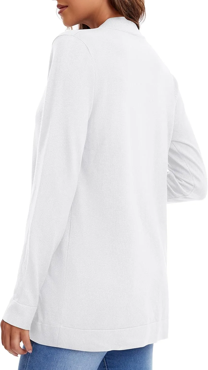 Urban CoCo Women's Long Sleeve Knit Sweater Cardigans Curved Hem Open Front with Pockets