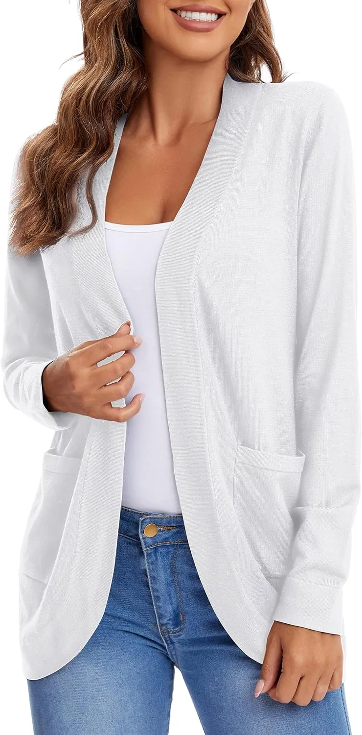 Urban CoCo Women's Long Sleeve Knit Sweater Cardigans Curved Hem Open Front with Pockets