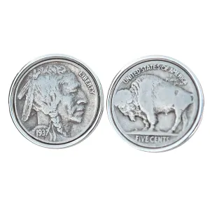 US 1937 Indian Head Buffalo Nickel Coin Silver Plated Cufflinks NEW