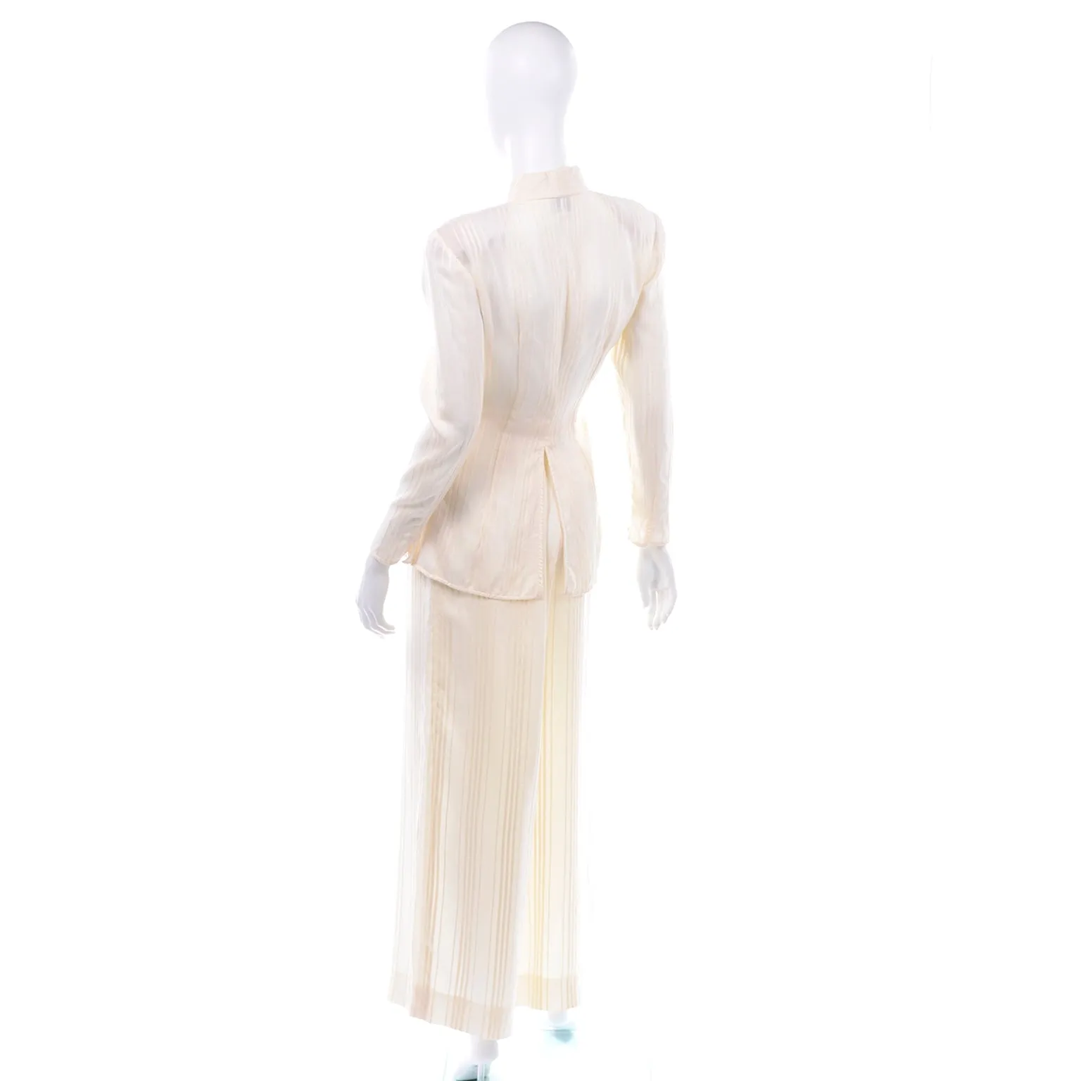 Valentino Vintage Tonal Stripe Cream Silk Wide Leg Pants & Blouse Outfit