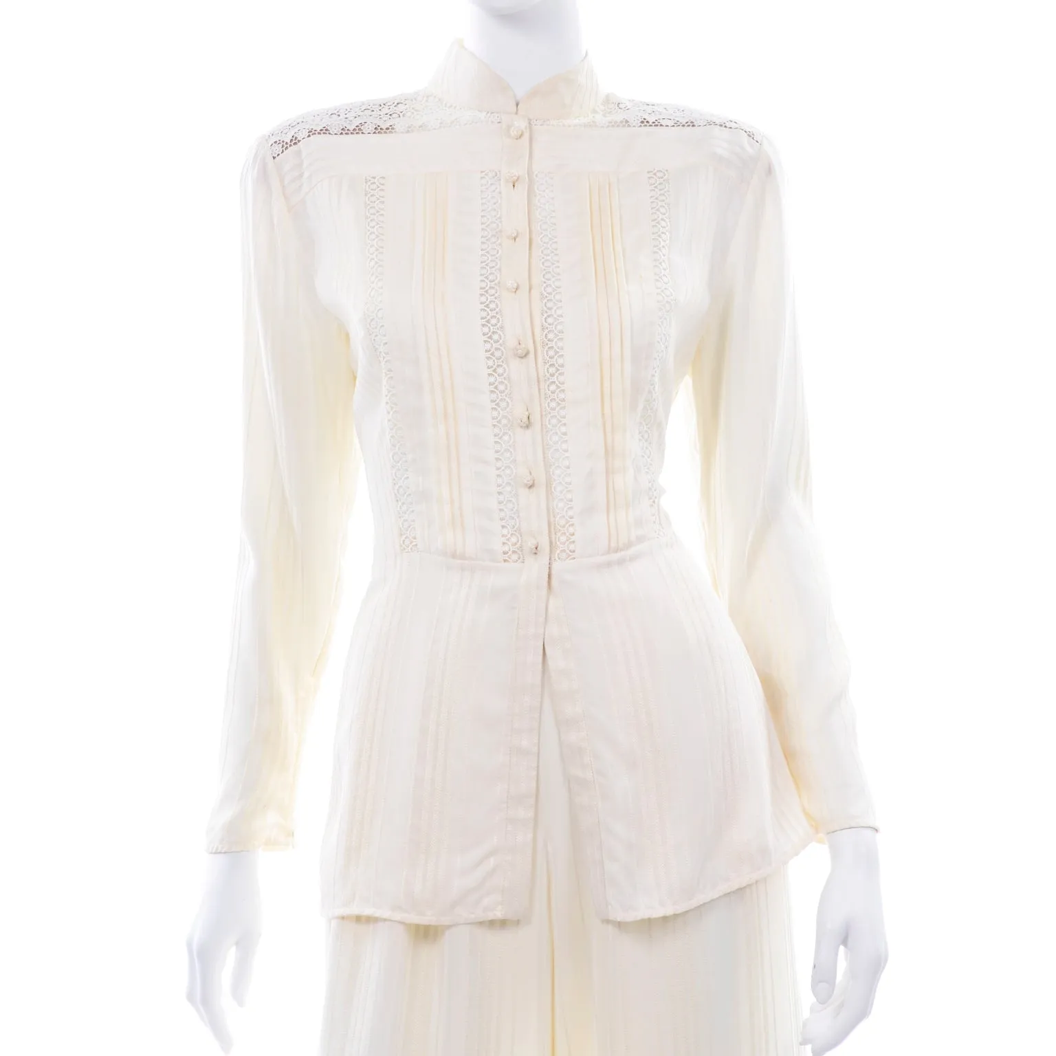 Valentino Vintage Tonal Stripe Cream Silk Wide Leg Pants & Blouse Outfit
