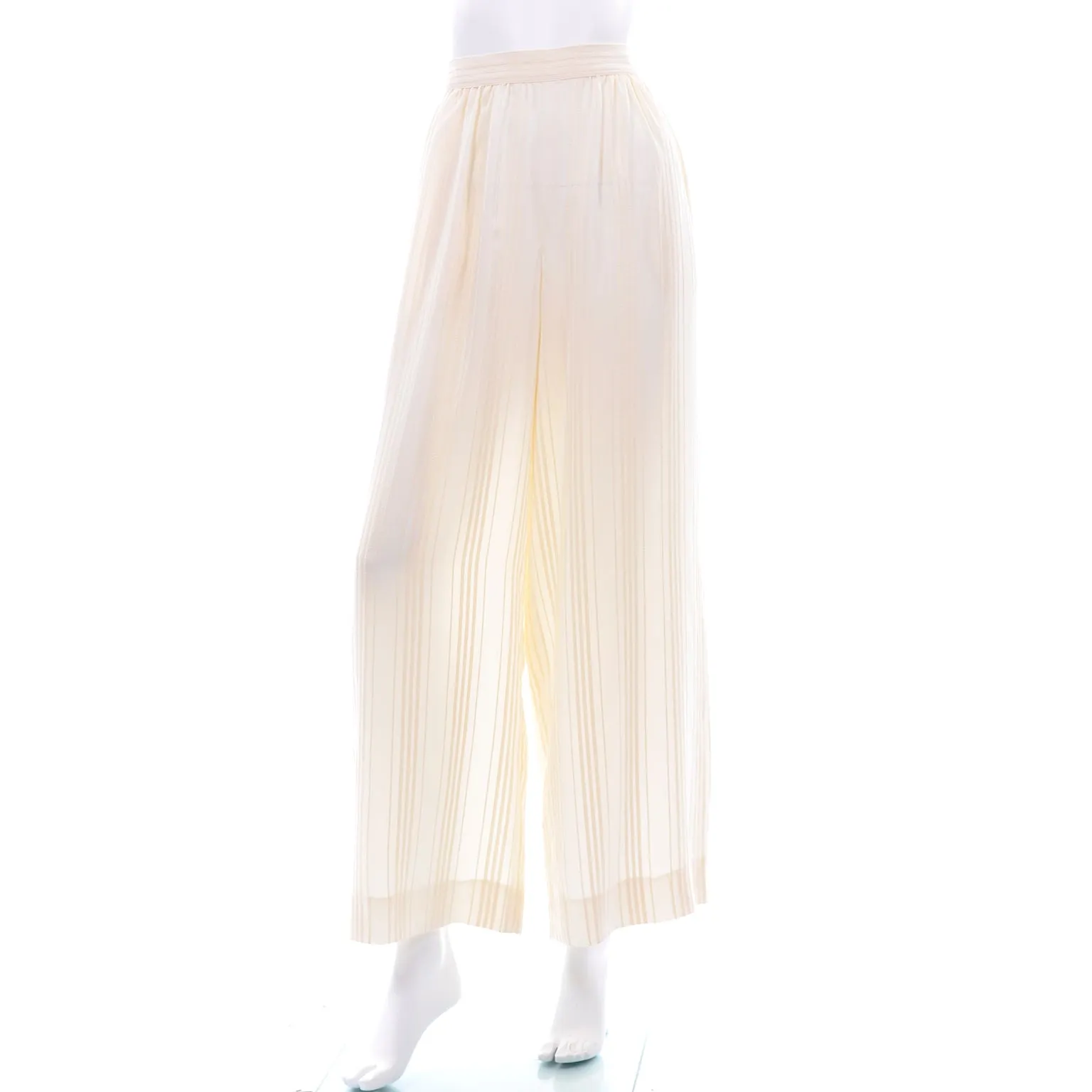Valentino Vintage Tonal Stripe Cream Silk Wide Leg Pants & Blouse Outfit