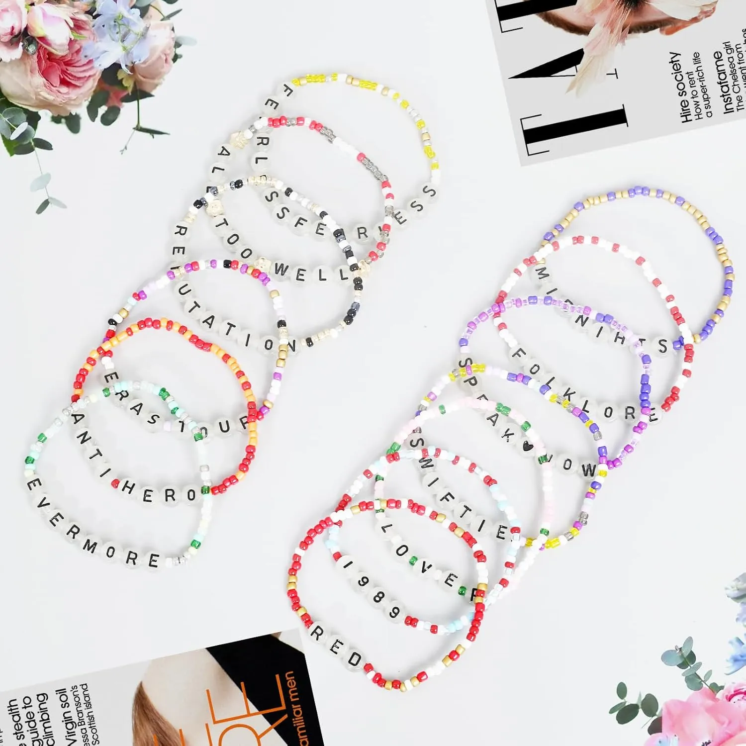 Vefungyan Friendship Beaded Bracelet with stickers: women Fearless Inspired Colorful Stretch Merchandise Charm Bracelet for Concert Outfit Gifts