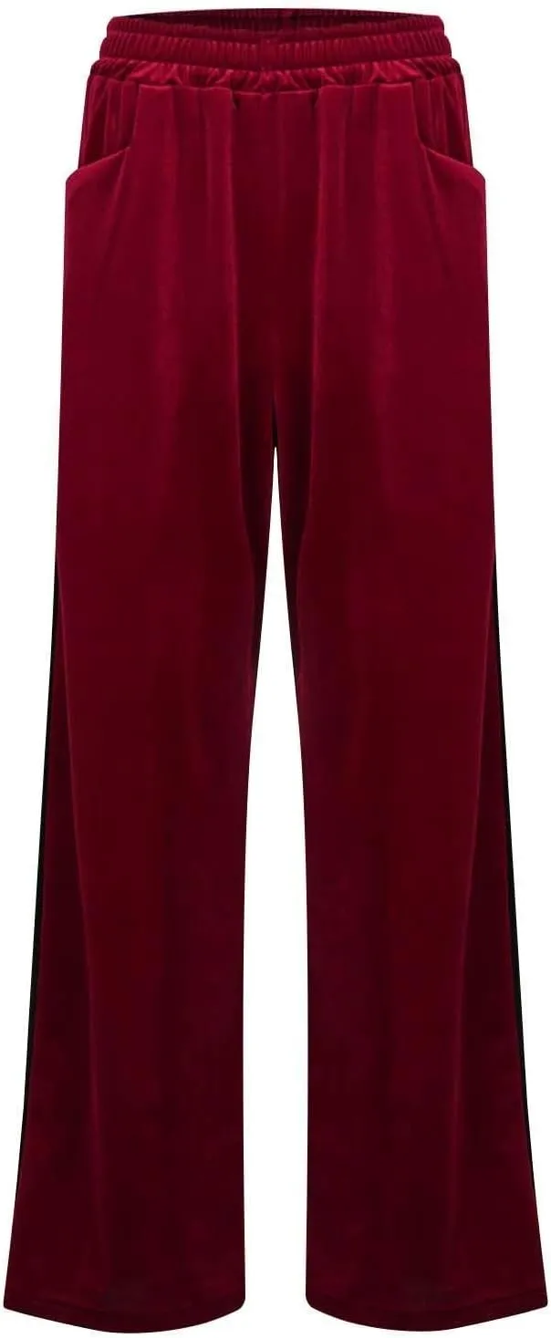 Velvet Pants Women Stretchy Wide Leg Lounge Baggy Pants with Pockets Loose Casual Elastic High Waisted Palazzo Pants