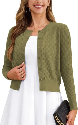 VERABENDI Women's Cute Checkered Short Cardigans Cropped Cardigan Sweaters Button Open Front Bolero Shrugs for Dresses S-XL