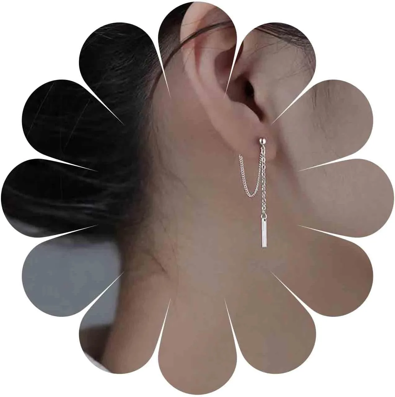 Vintage Bar Drop Earrings Bar Ear Jacket Earrings Long Chain Tassel Dangle Earrings Silver Chain Cuff Earrings Jewelry for Women