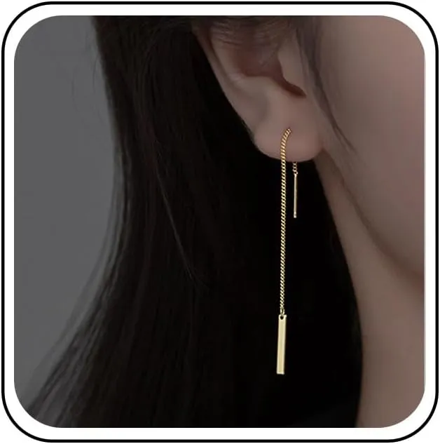Vintage Long Chain Threader Earrings Gold Bar Dangle Earrings Chain Tassel Drop Earrings Long Chain Threader Bar Earrings Jewelry for Women