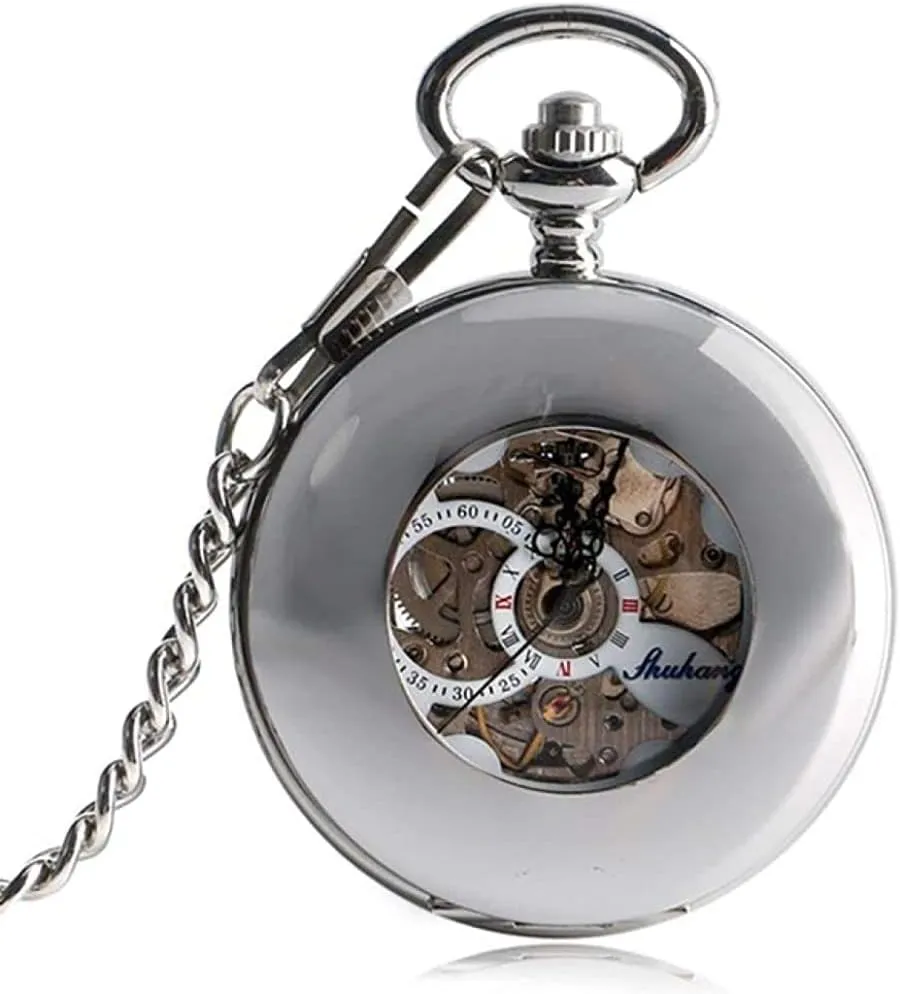Vintage Smooth Case Pocket Watch Skeleton Men Stylish Luxury Automatic Mechanical Exquisite Cool Roman Numerals Gift Xmas