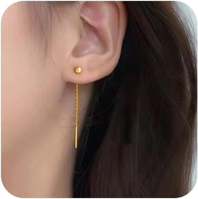 Vintage Tassel Chain Threader Earrings Ball Ear Threader Earrings Gold Bar Tassel Drop Earrings Bar Threader Chain Earrings Jewelry for Women