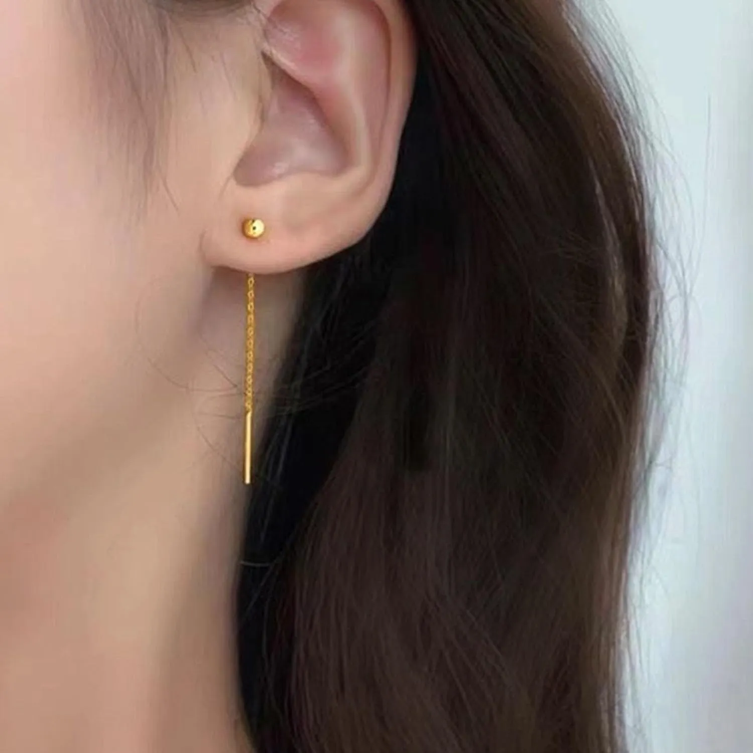 Vintage Tassel Chain Threader Earrings Ball Ear Threader Earrings Gold Bar Tassel Drop Earrings Bar Threader Chain Earrings Jewelry for Women