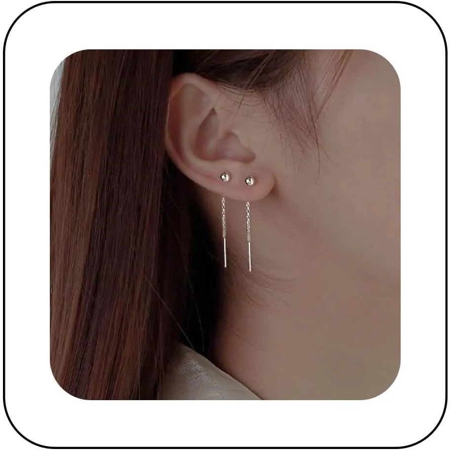 Vintage Tassel Chain Threader Earrings Ball Ear Threader Earrings Gold Bar Tassel Drop Earrings Bar Threader Chain Earrings Jewelry for Women