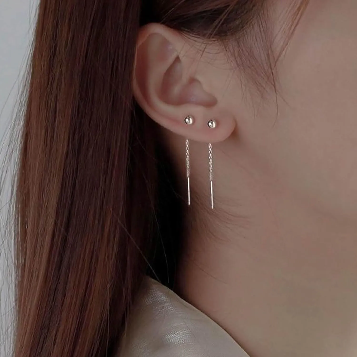 Vintage Tassel Chain Threader Earrings Ball Ear Threader Earrings Gold Bar Tassel Drop Earrings Bar Threader Chain Earrings Jewelry for Women