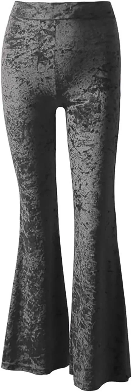 Vintage Velvet Flare Pants for Women High Waist Tummy Control Straight Bootcut Pants Soft Comfortable Velour Trousers