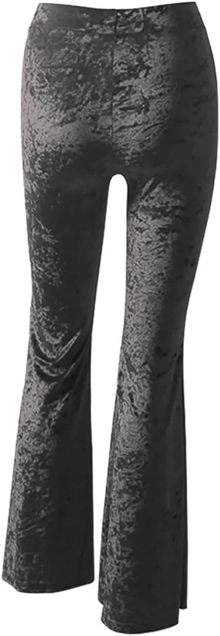 Vintage Velvet Flare Pants for Women High Waist Tummy Control Straight Bootcut Pants Soft Comfortable Velour Trousers