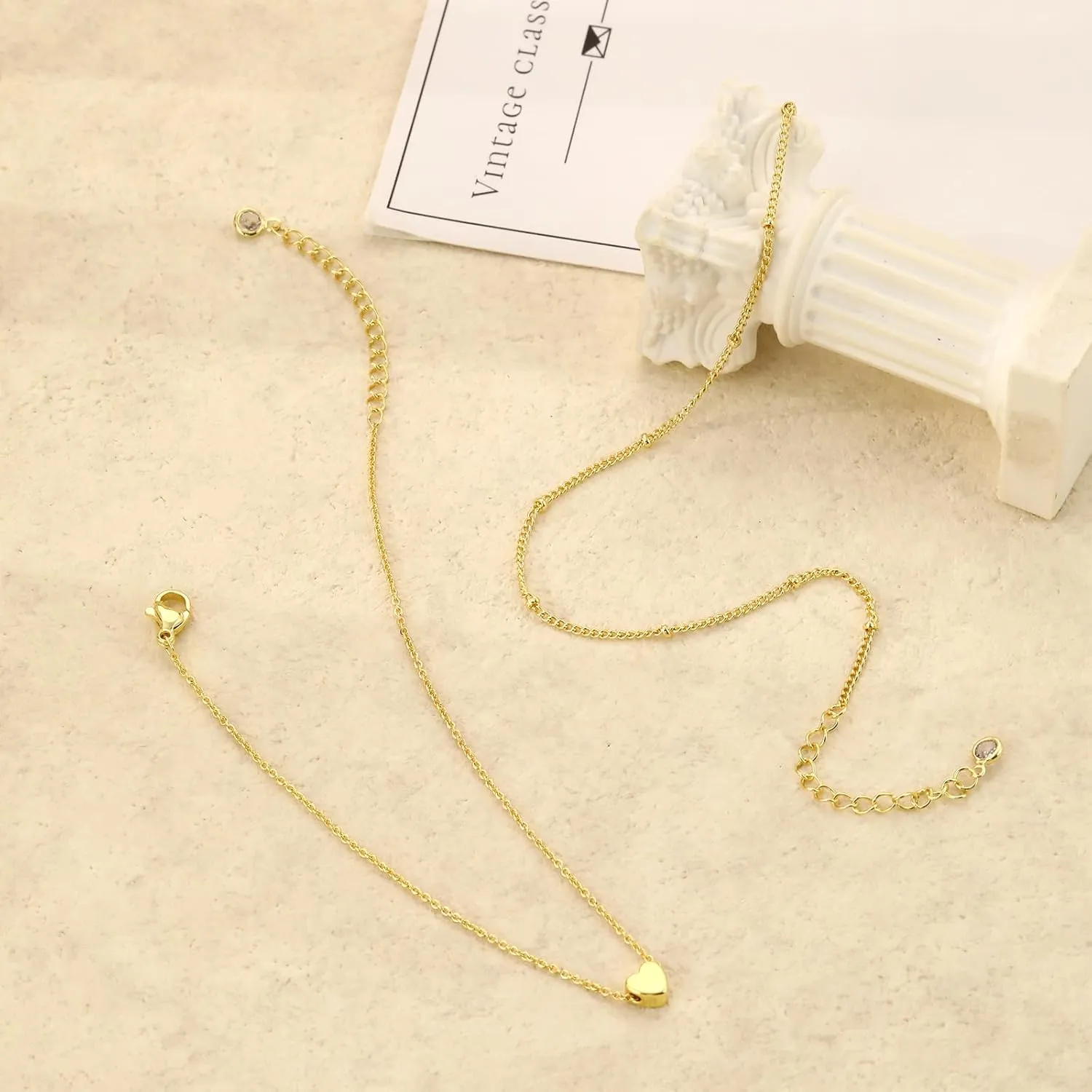 VIROMY Anklets for Women,14K Real Gold Plated Large Ankle Bracelets for Women Waterproof Simple Dot Cute Heart Dainty Evil Eye Anklets Non Tarnish Summer Beach Jewelry Gift for Women