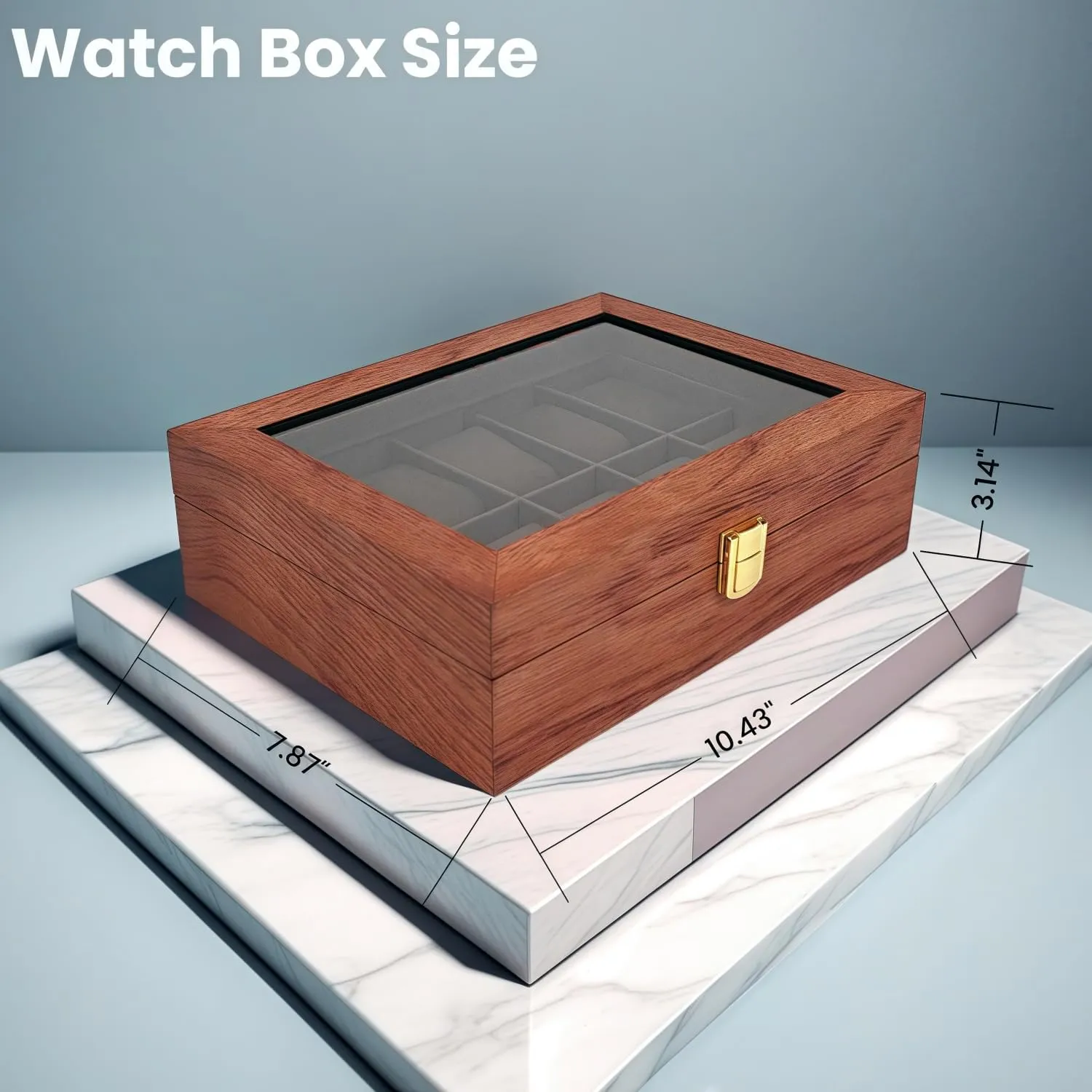 Watch Box Organizer for Men with Glass Lid Offers 10 Slots and Is Made of Rosewood to Provide Exquisite Protection and Display for Your Watch(Red)