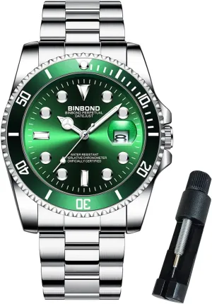 Watches for Men Stainless Steel Rotatable Bezel Classic Dress Waterproof Luminous Luxury Big Face Business Date Mens Wrist Watch