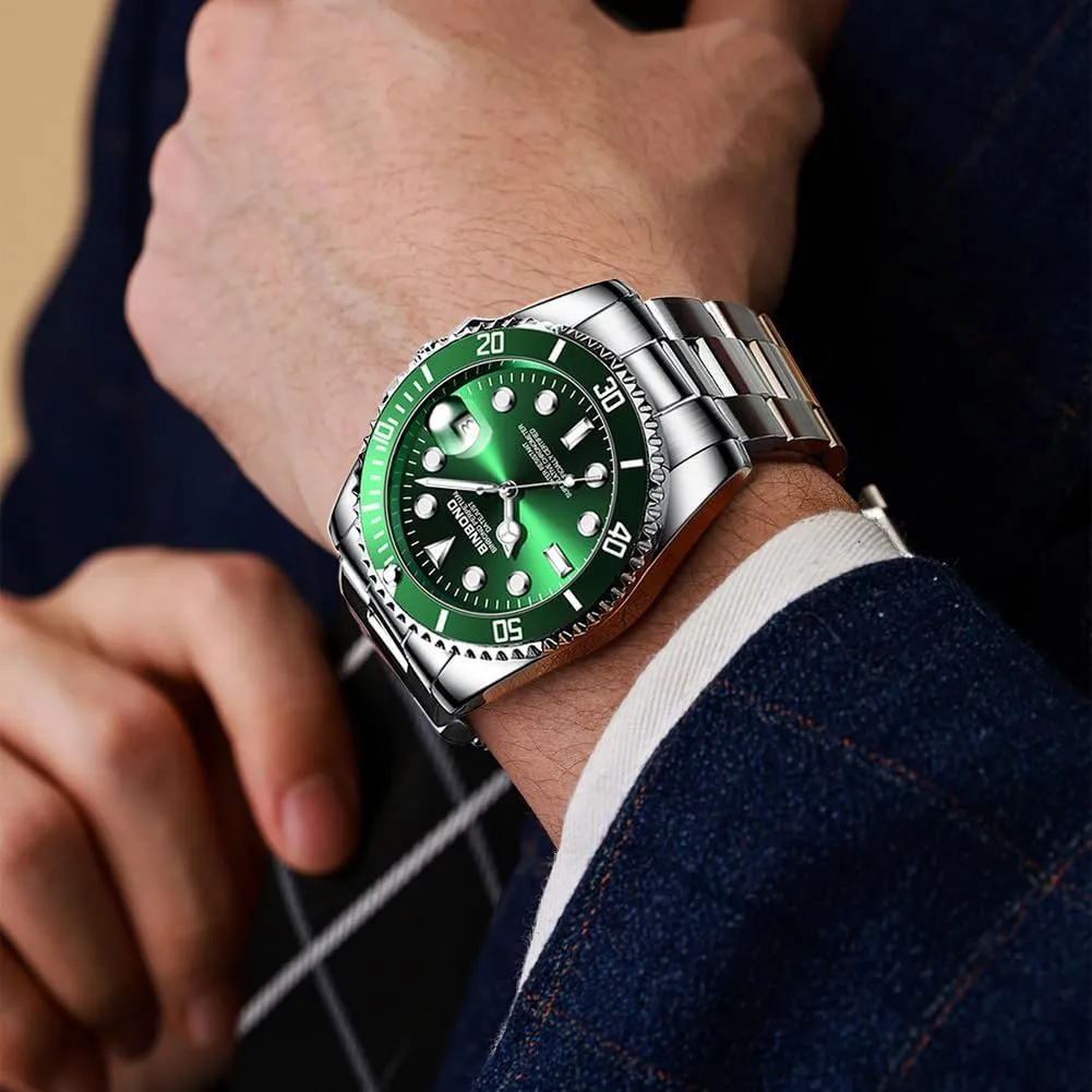Watches for Men Stainless Steel Rotatable Bezel Classic Dress Waterproof Luminous Luxury Big Face Business Date Mens Wrist Watch