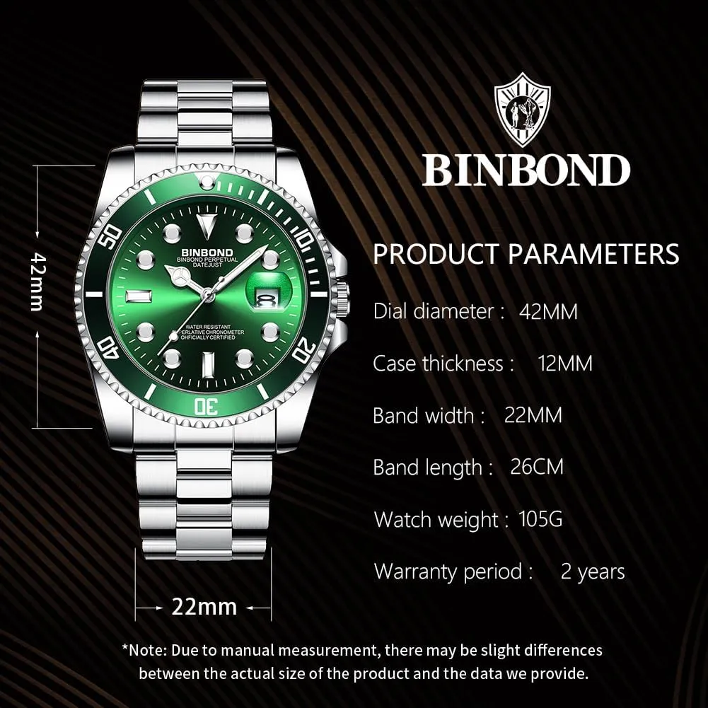 Watches for Men Stainless Steel Rotatable Bezel Classic Dress Waterproof Luminous Luxury Big Face Business Date Mens Wrist Watch