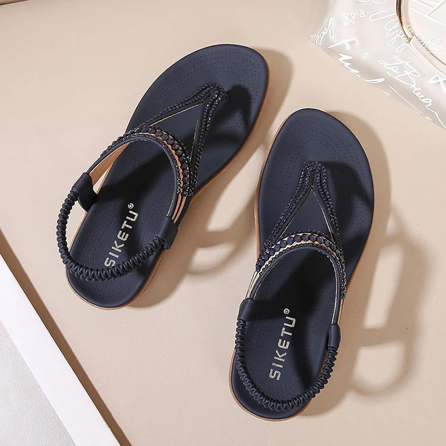 Wedge Flip Flops for Women Size 11 Outdoor Casual Leisure Thick-Soled Slippers Fashion Shoes Breathable Sandals (Blue, 7.5)