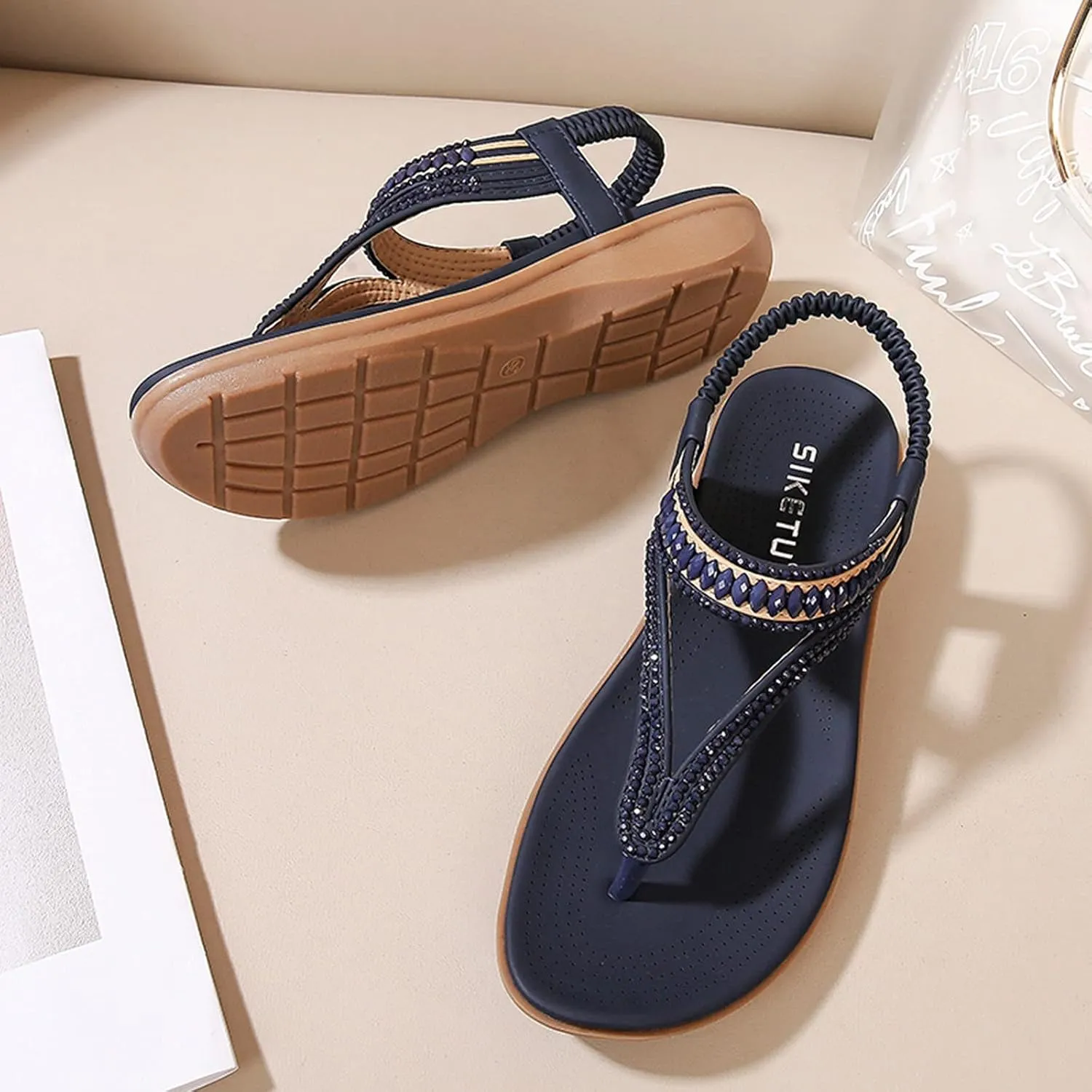 Wedge Flip Flops for Women Size 11 Outdoor Casual Leisure Thick-Soled Slippers Fashion Shoes Breathable Sandals (Blue, 7.5)