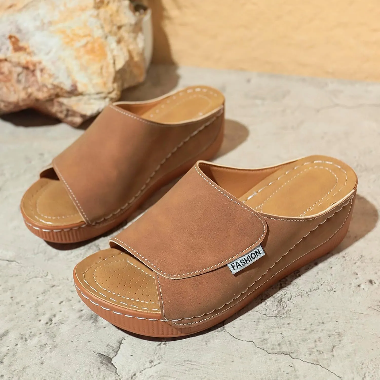 Wedge Sandals for Women Open Toe Vacation Slippers with Arch Support Breathable Orthopedic Walking Footwear