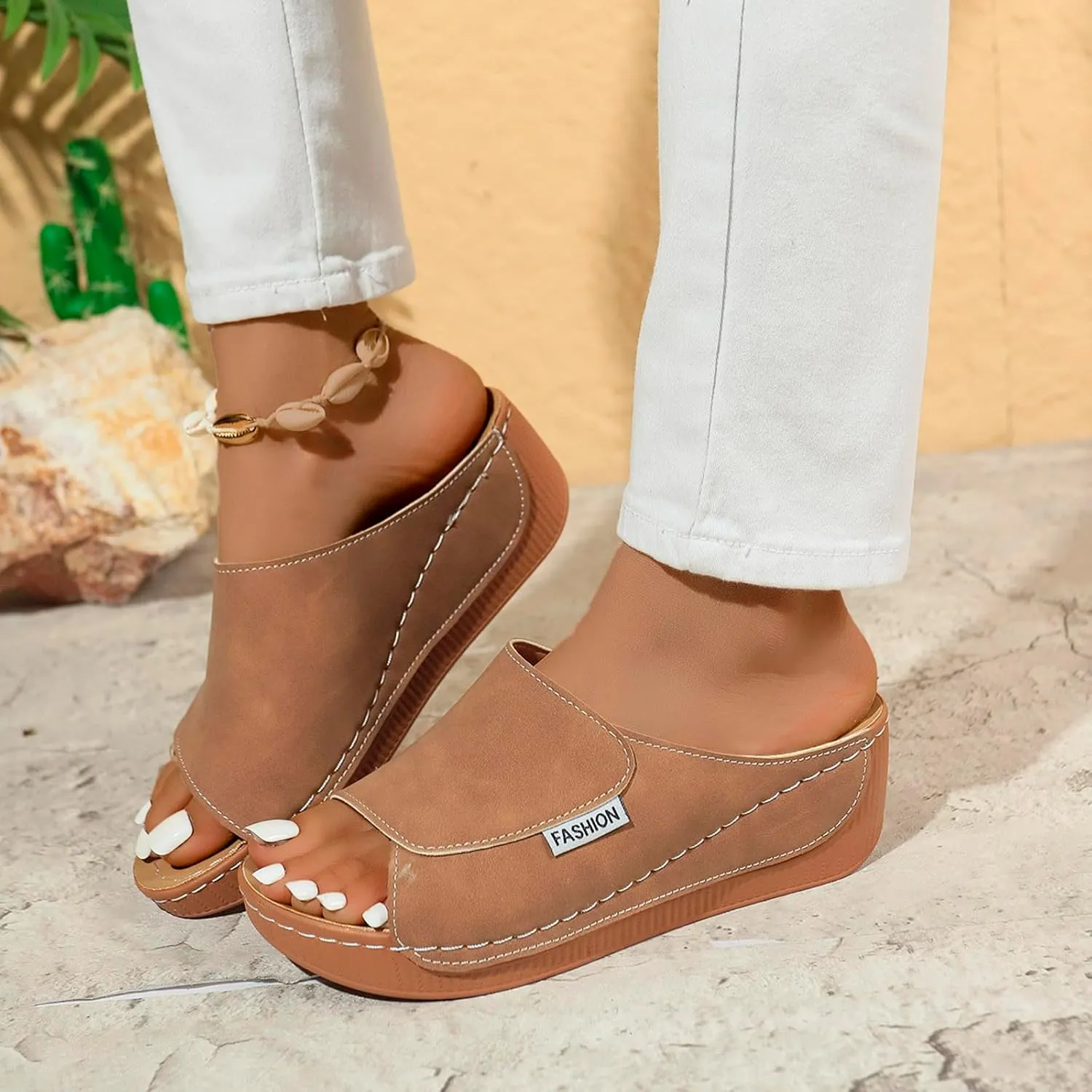 Wedge Sandals for Women Open Toe Vacation Slippers with Arch Support Breathable Orthopedic Walking Footwear