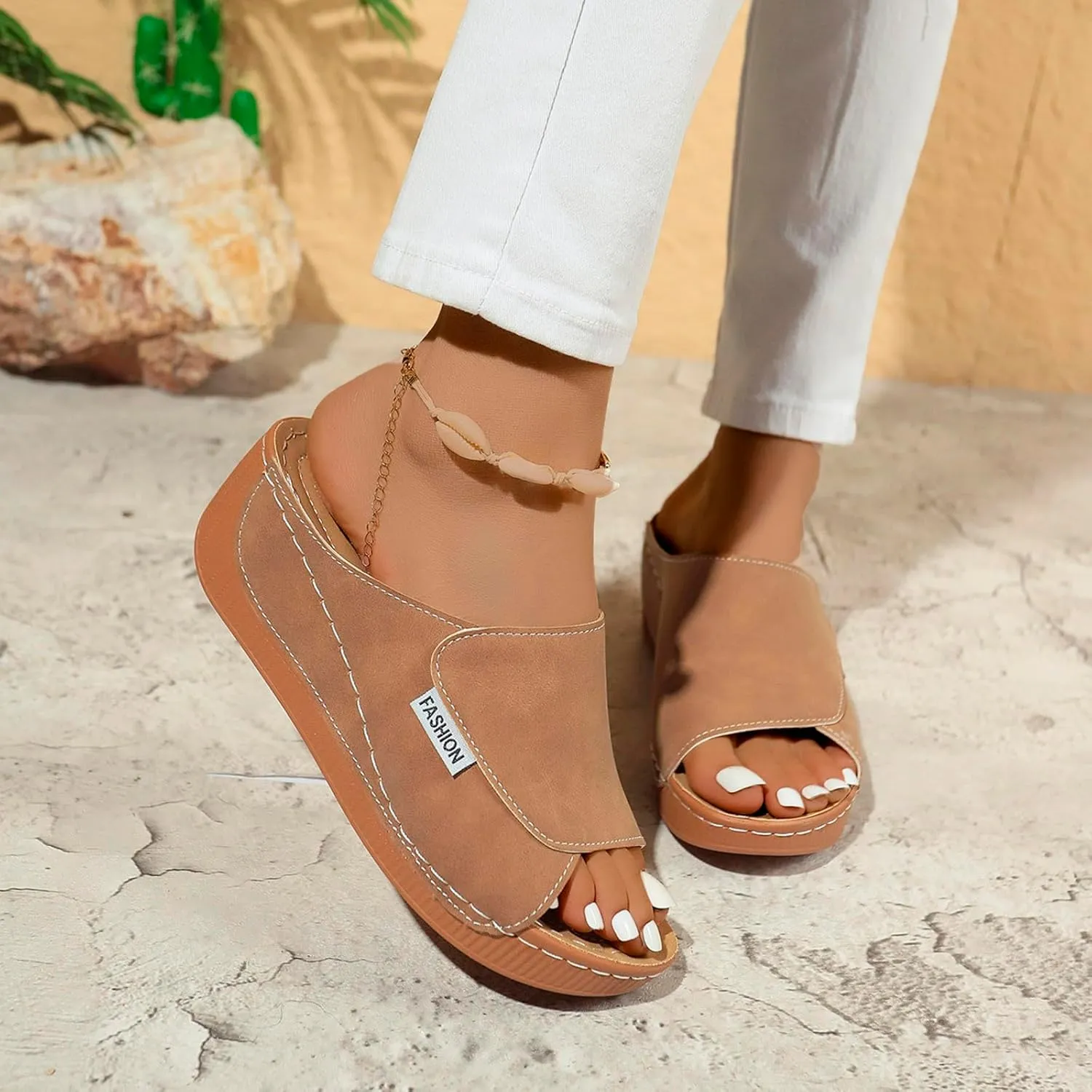 Wedge Sandals for Women Open Toe Vacation Slippers with Arch Support Breathable Orthopedic Walking Footwear