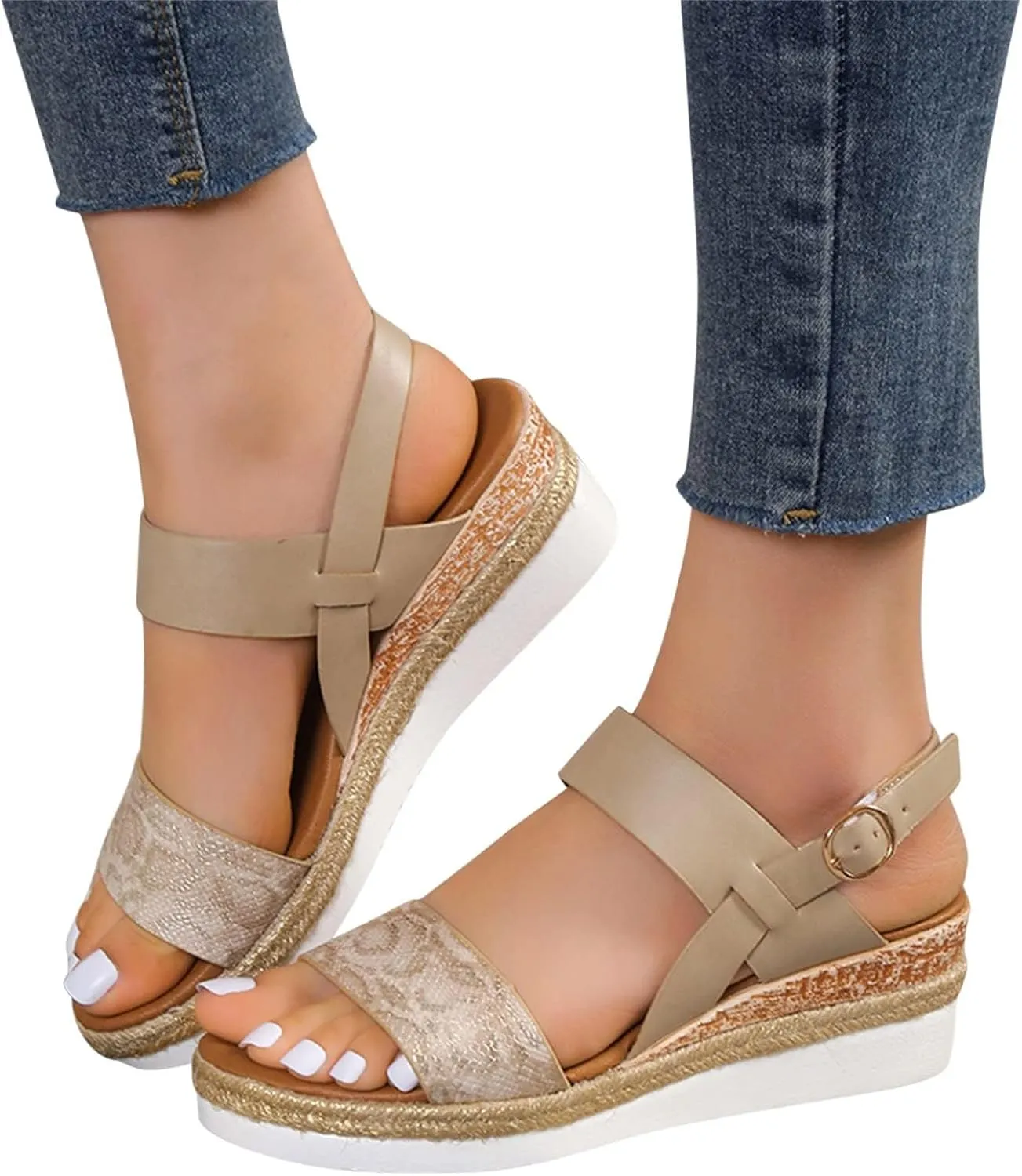 Wedge Sandals for Women Platform Wedge Heels Summer Ankle Strap Comfort Sole Open Toe Flat Orthopedic Sandals for Women Beach Casual Slip On Sandal Beach Dress Comfortable Breathable Footwear