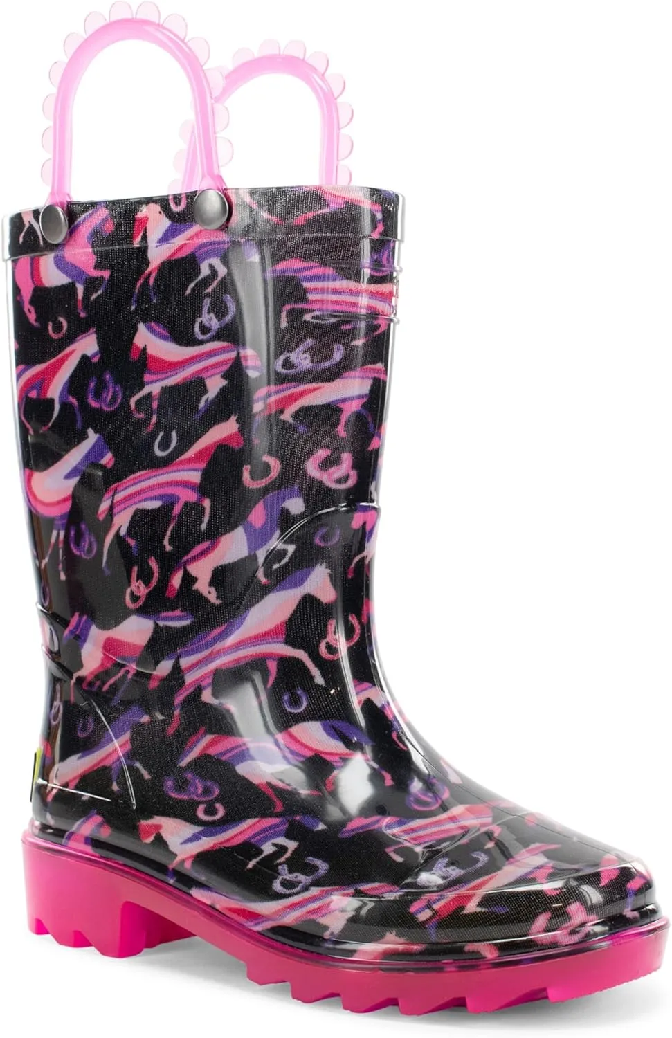 Western Chief Kids Waterproof Light Up Rain Boots With Handles for Easy On and Off for Boys and Girls, Pastel Pastures, 1