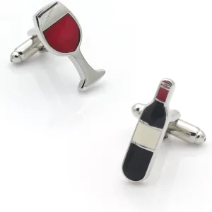 Wine Bottle and Glass Cufflinks for Men, Elegant Wine Lover Accessories, Ideal Gift for Sommeliers and Wine Enthusiasts