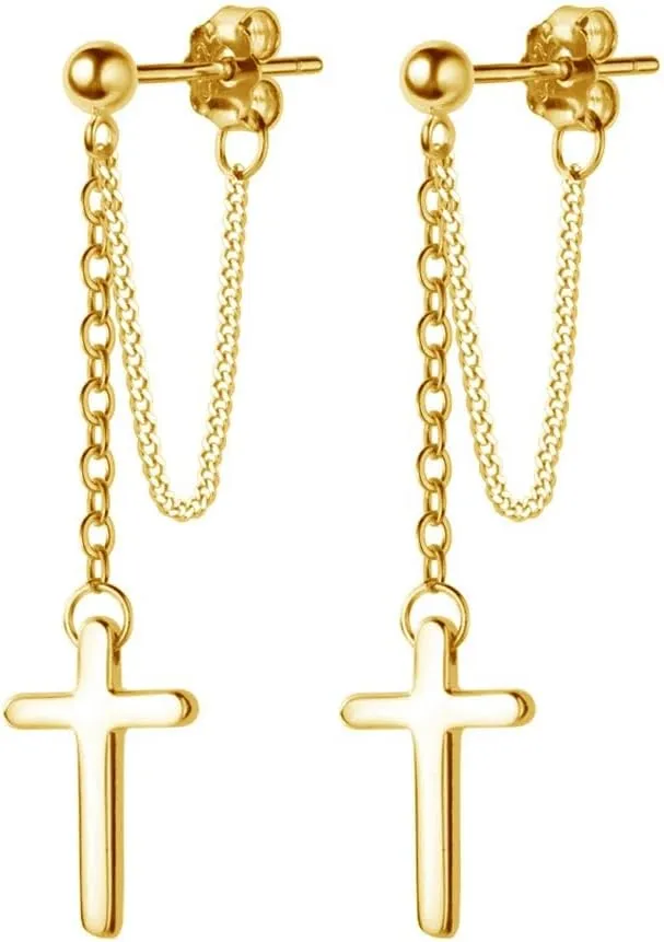 WKXZMTR Cross Dangle Drop Earrings Hypoallergenic Chain Dangle Drop Bar Stud Earrings for Women Cross Earrings Gothic Jewelry