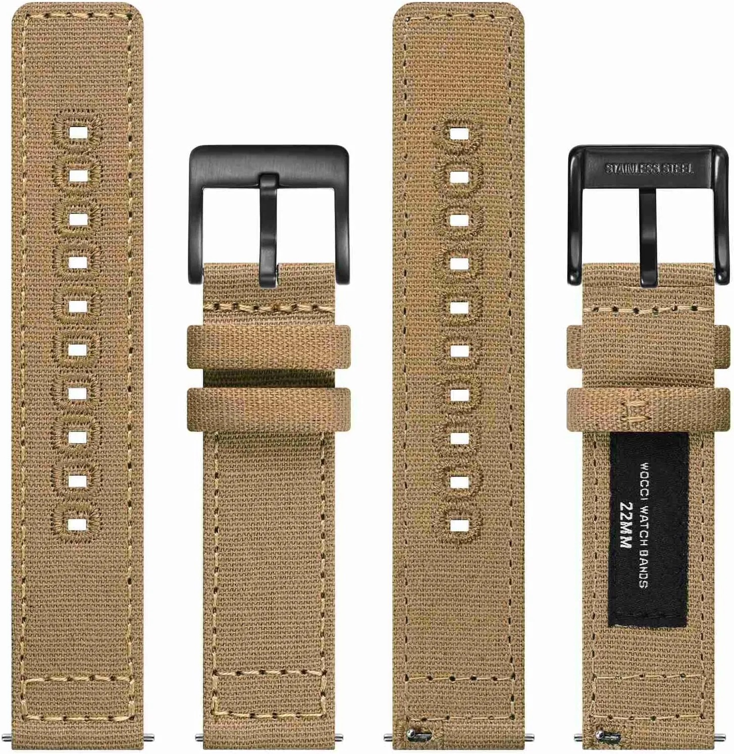 WOCCI Watch Bands, Sailcloth Canvas Fabric, Quick Release, Compatible Watch Lug Width 18mm 19mm 20mm 22mm 24mm