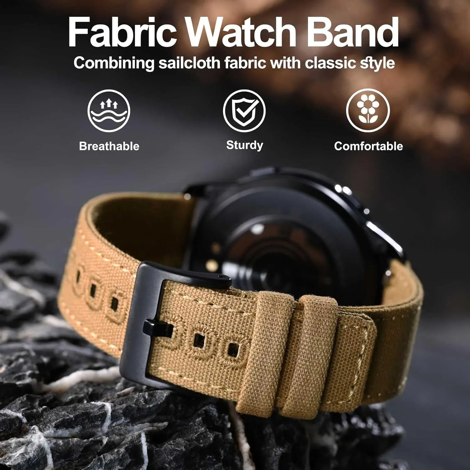 WOCCI Watch Bands, Sailcloth Canvas Fabric, Quick Release, Compatible Watch Lug Width 18mm 19mm 20mm 22mm 24mm