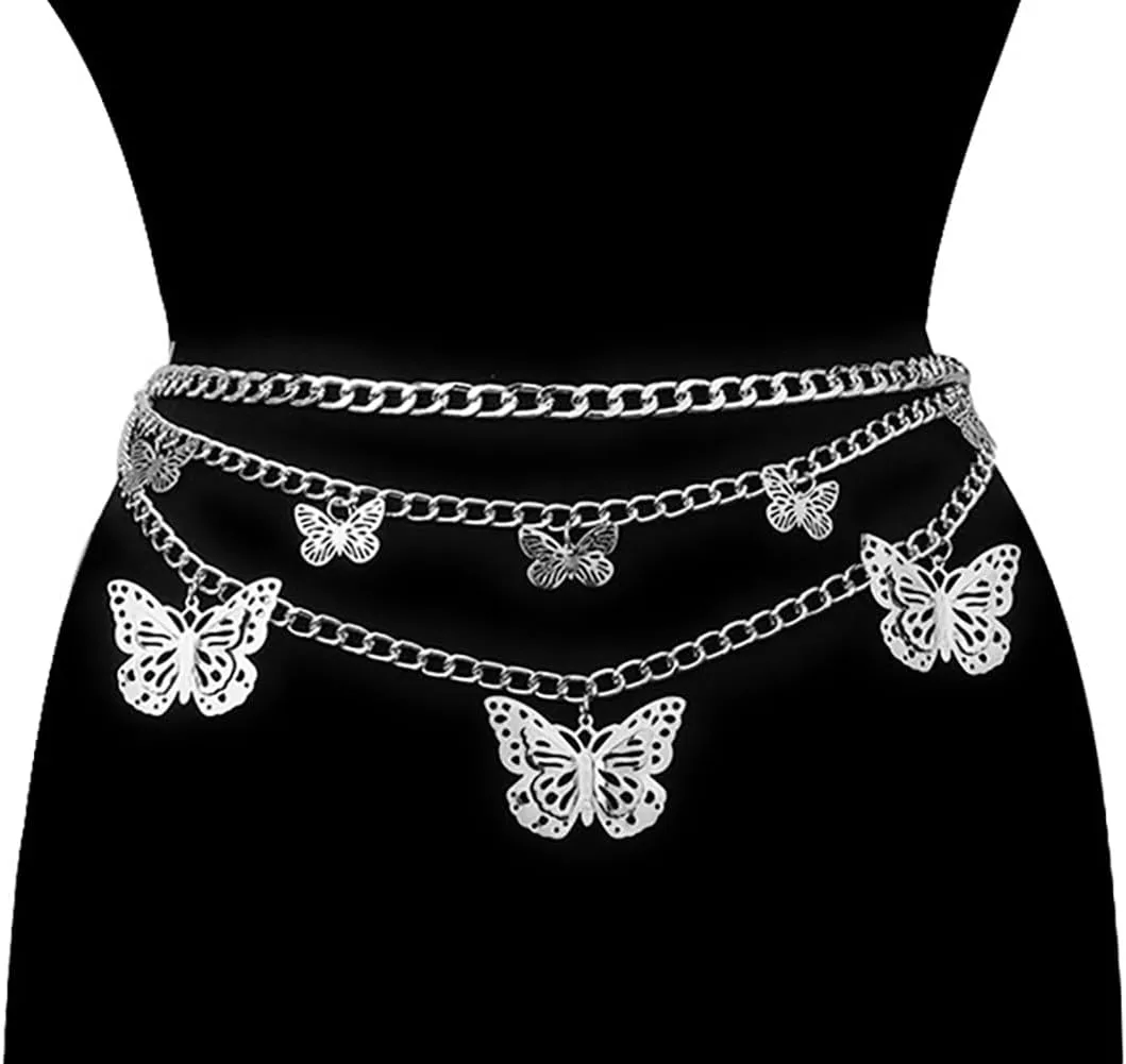 Women Body Chains Retro Multi-Layer Butterfly Waist Chain Trend Hollowed out Pendant Decorative
