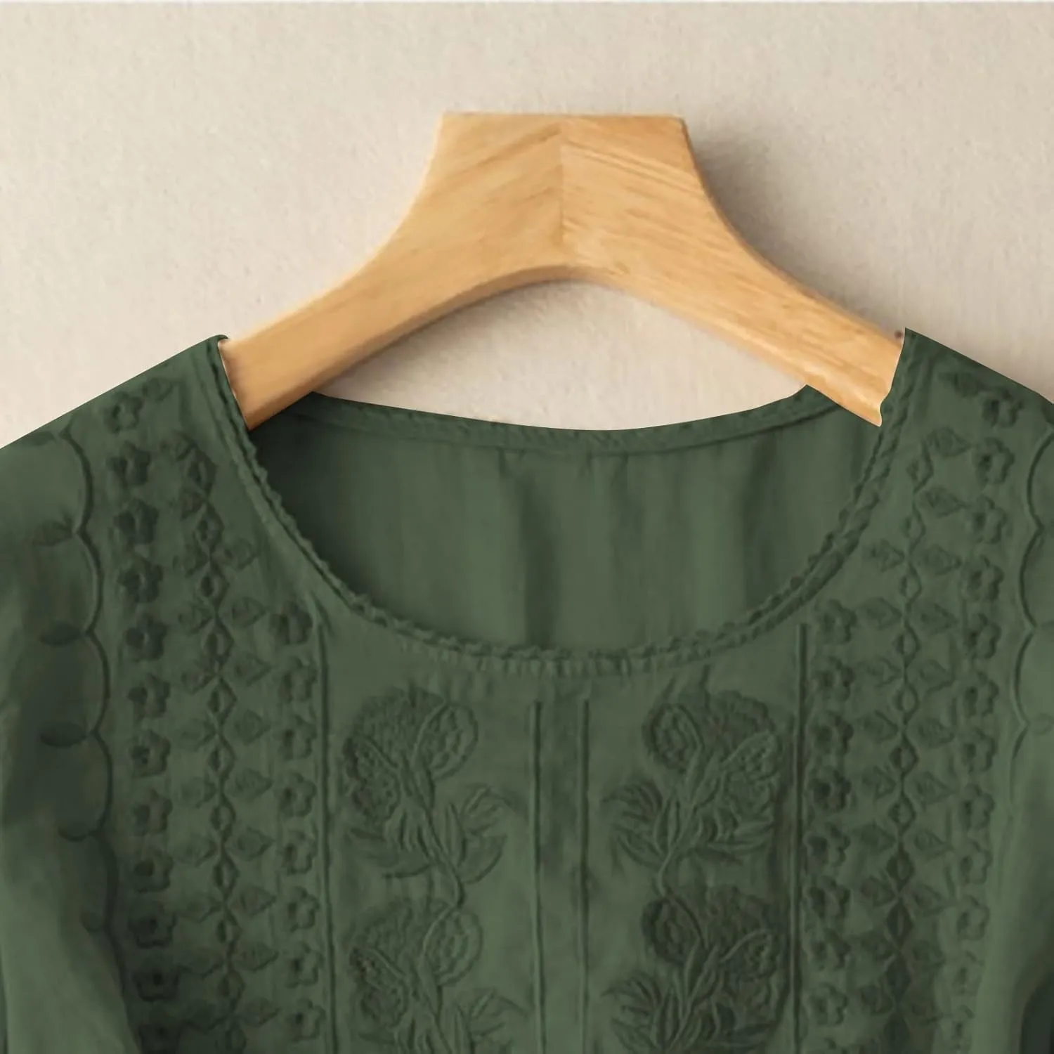 Women Linen Knit Tops Boho Retro Embroidery Crewneck Ruffle Short Sleeve Comfy Loose Fit Lightweight Tees