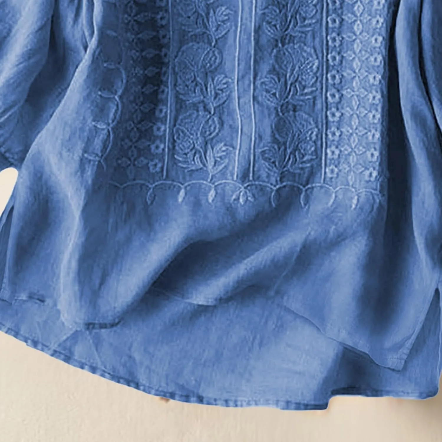 Women Linen Knit Tops Boho Retro Embroidery Crewneck Ruffle Short Sleeve Comfy Loose Fit Lightweight Tees