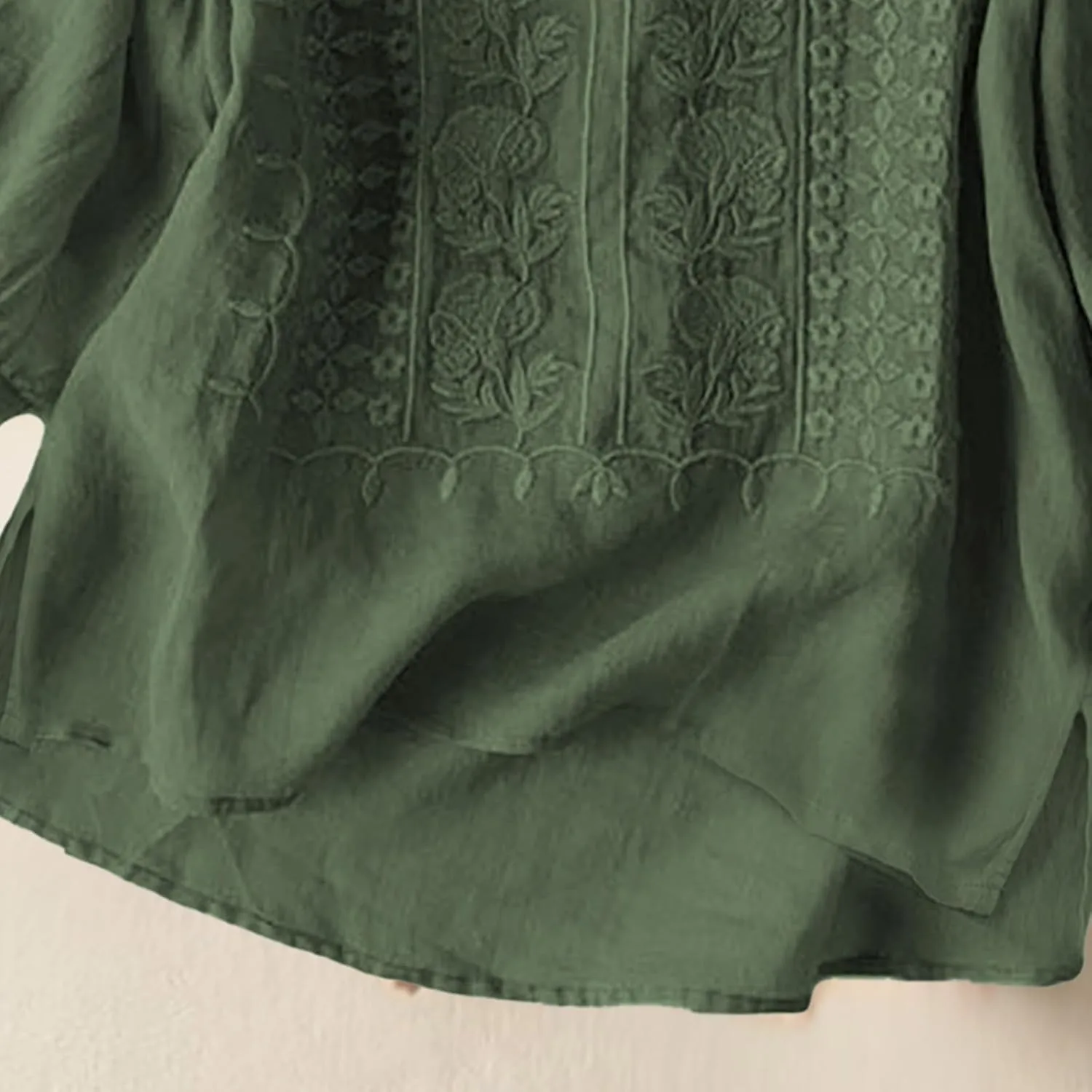 Women Linen Knit Tops Boho Retro Embroidery Crewneck Ruffle Short Sleeve Comfy Loose Fit Lightweight Tees