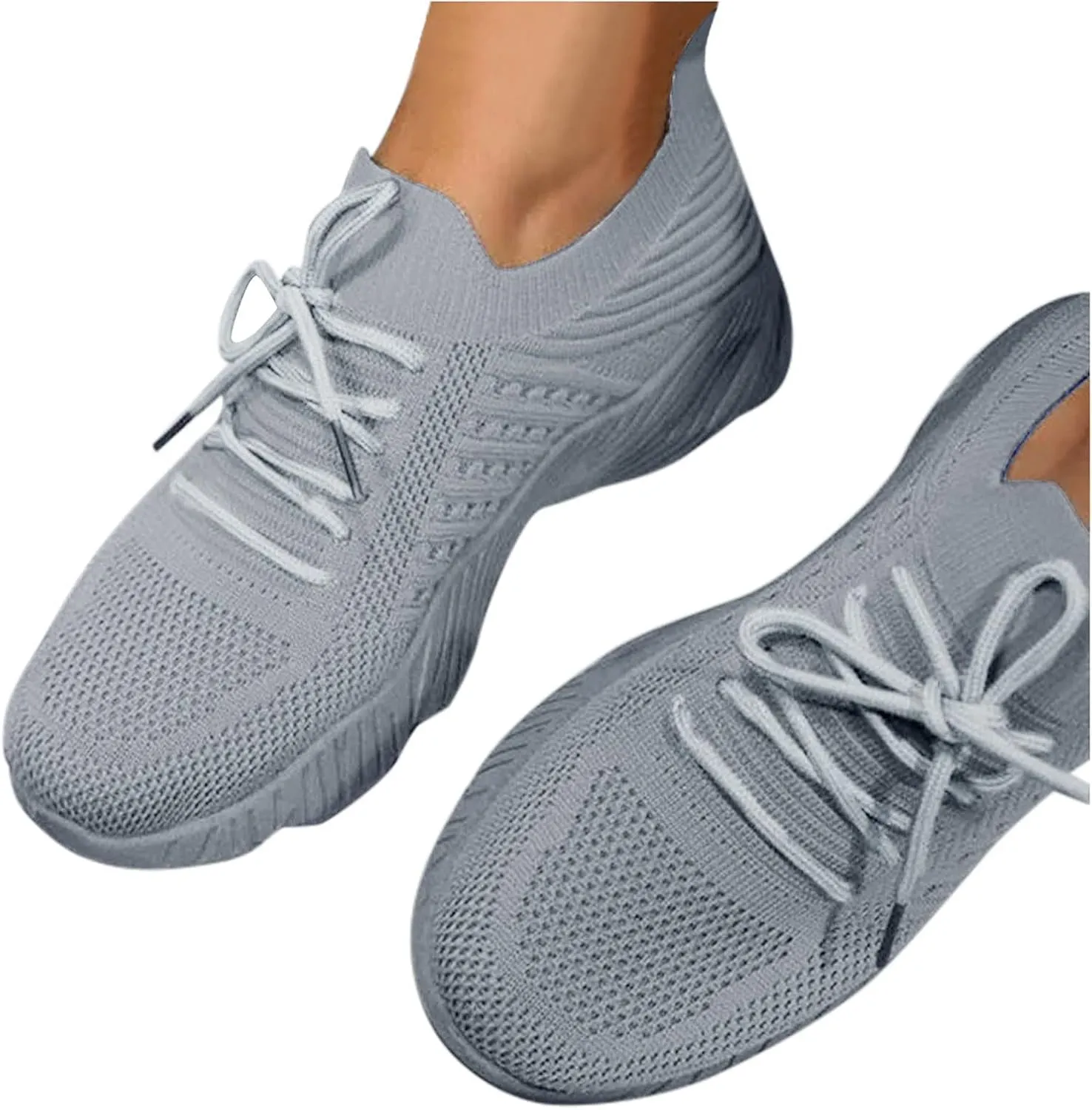 Women Mesh Sneakers Lace Up Slip on Running Shoes Non Slip Breathable Walking Shoes Orthopedic Casual Sneakers with Arch Support